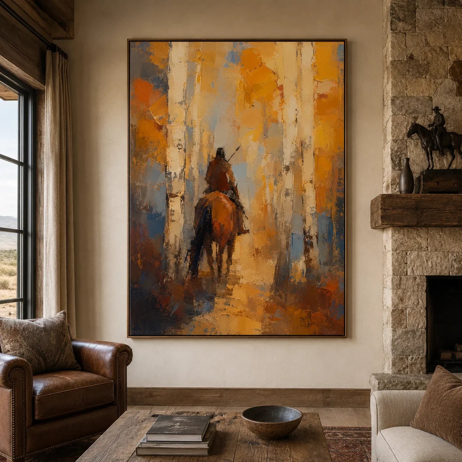 Impasto Rider Through Birch Forest Wall Art