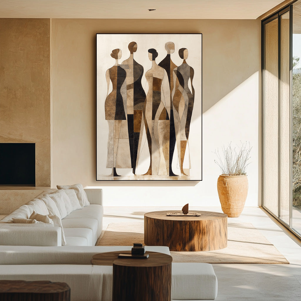 Walking Silhouettes - Abstract Geometric Figure Group Oil Painting