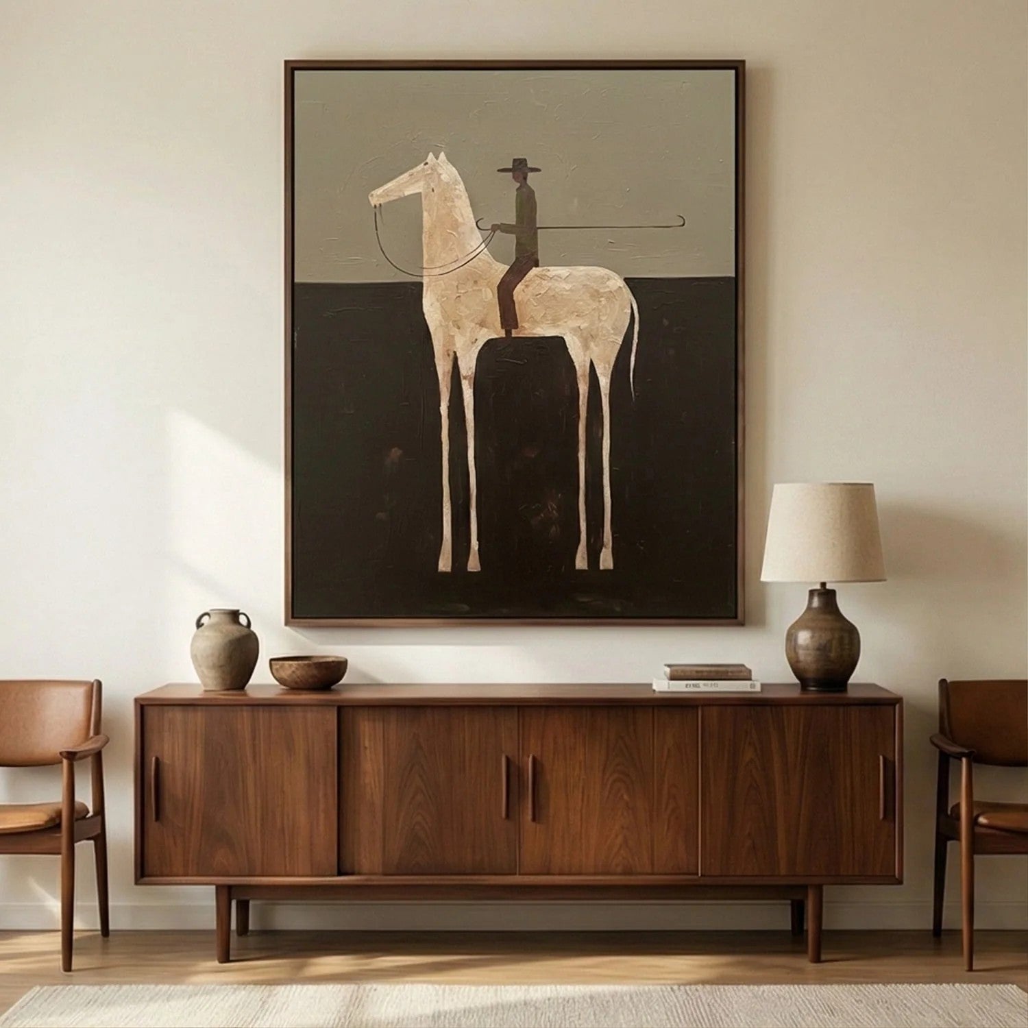 Textured Cream Horse Rider Wall Art