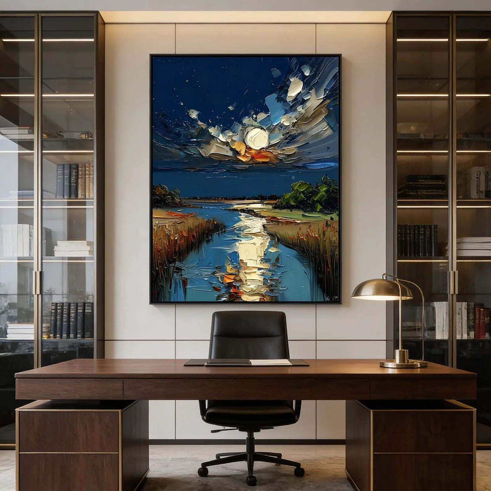 Impasto Moonlit River Wall Art