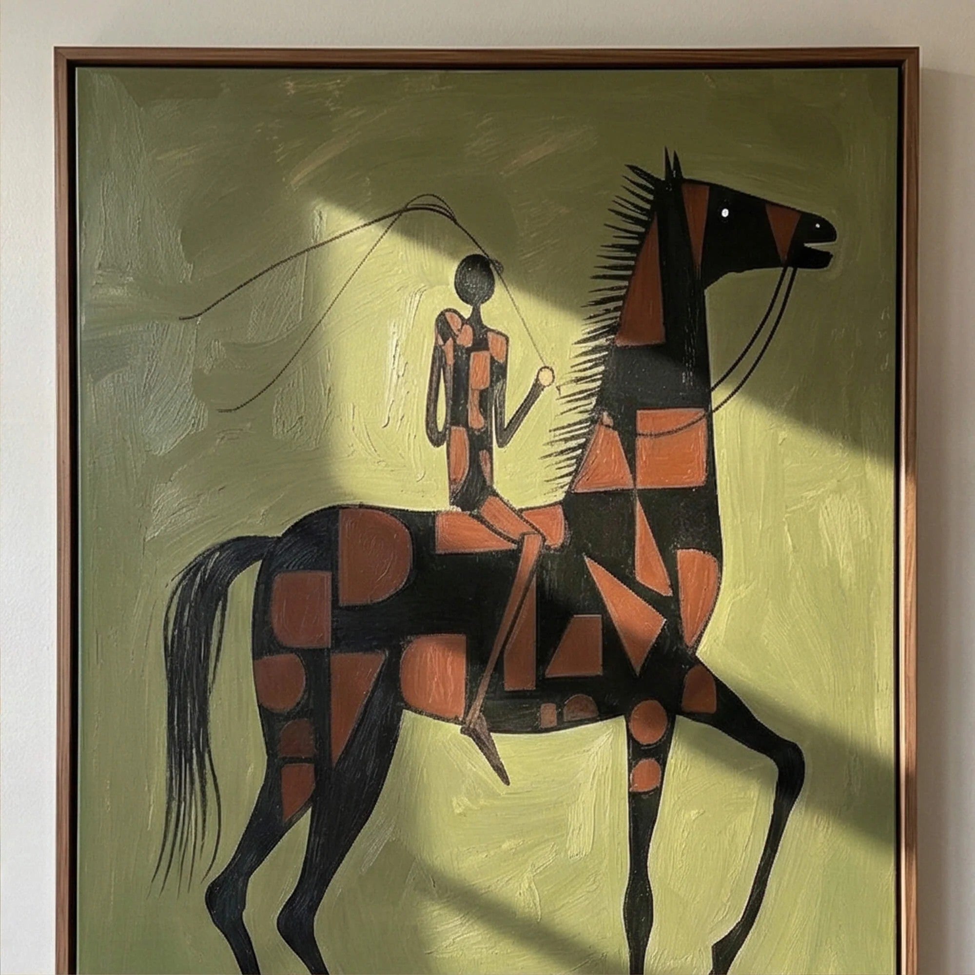 Rustic Folk Checkered Horse & Rider Wall Art
