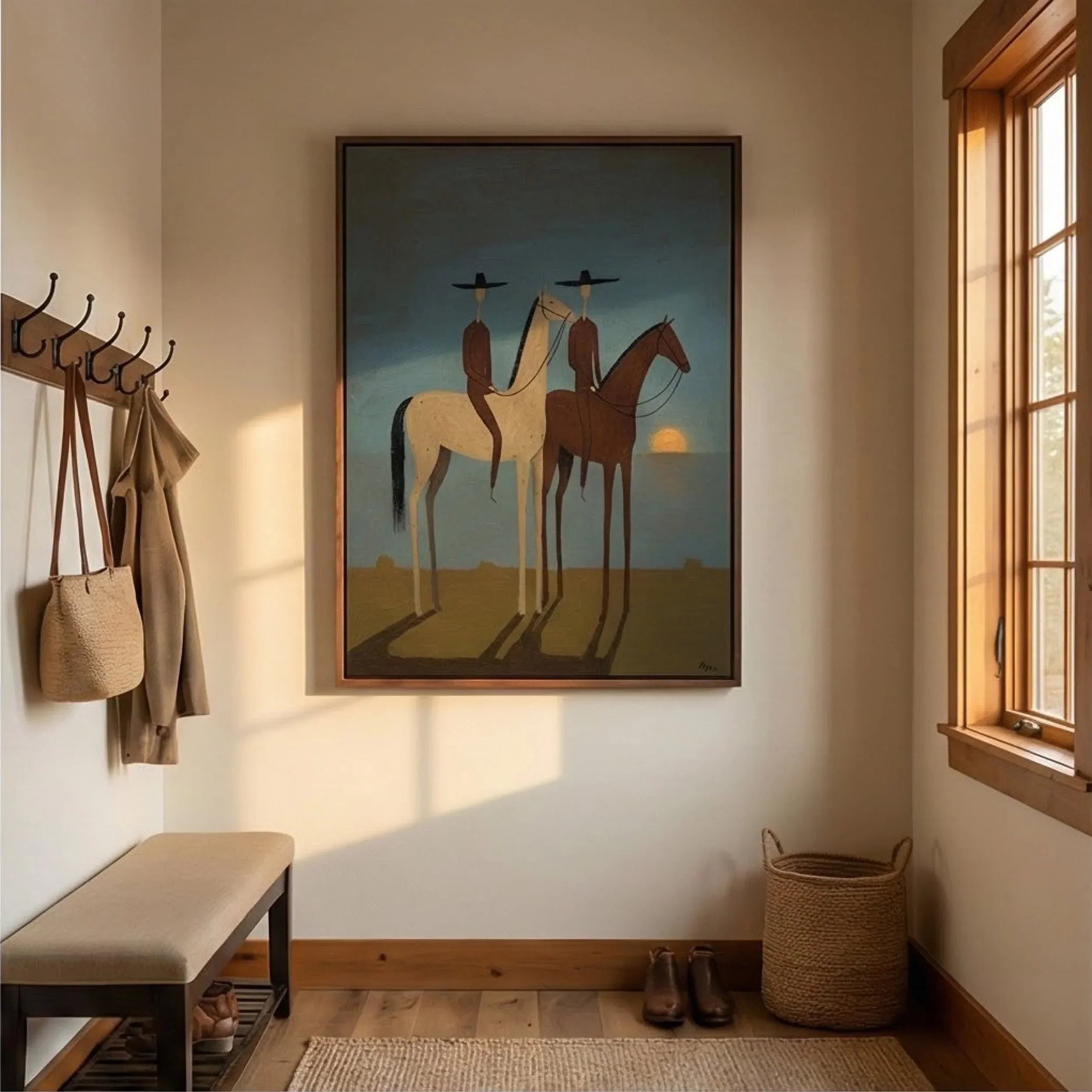 Sunset Horse Riders Wall Art – Modern Equestrian Canvas Painting