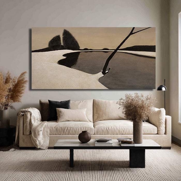 Solitude in Monochrome - Wabi Sabi Geometric Abstract Lake Wall Art