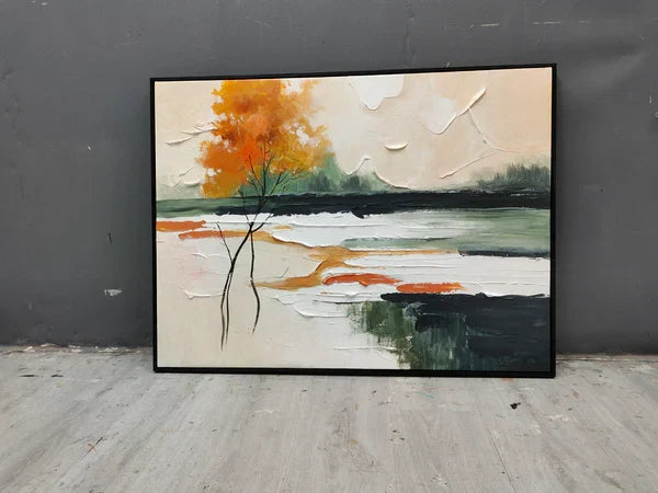 Abstract Landscape Tree Wall Art – Modern Textured Canvas Painting in Warm Tones