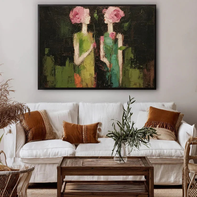 Textured Floral-Headed Figures Wall Art
