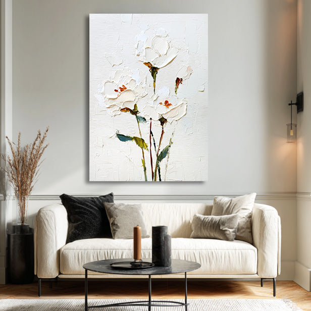 White Whispers - Cream Minimalist Canvas Wall