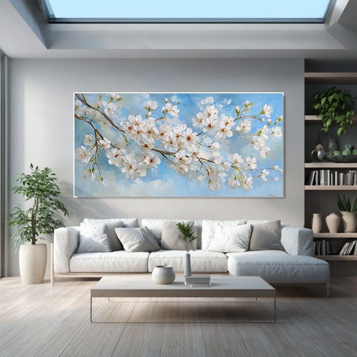 Vitality on the Branch - Large Horizontal Cherry Blossom Branch Wall Art