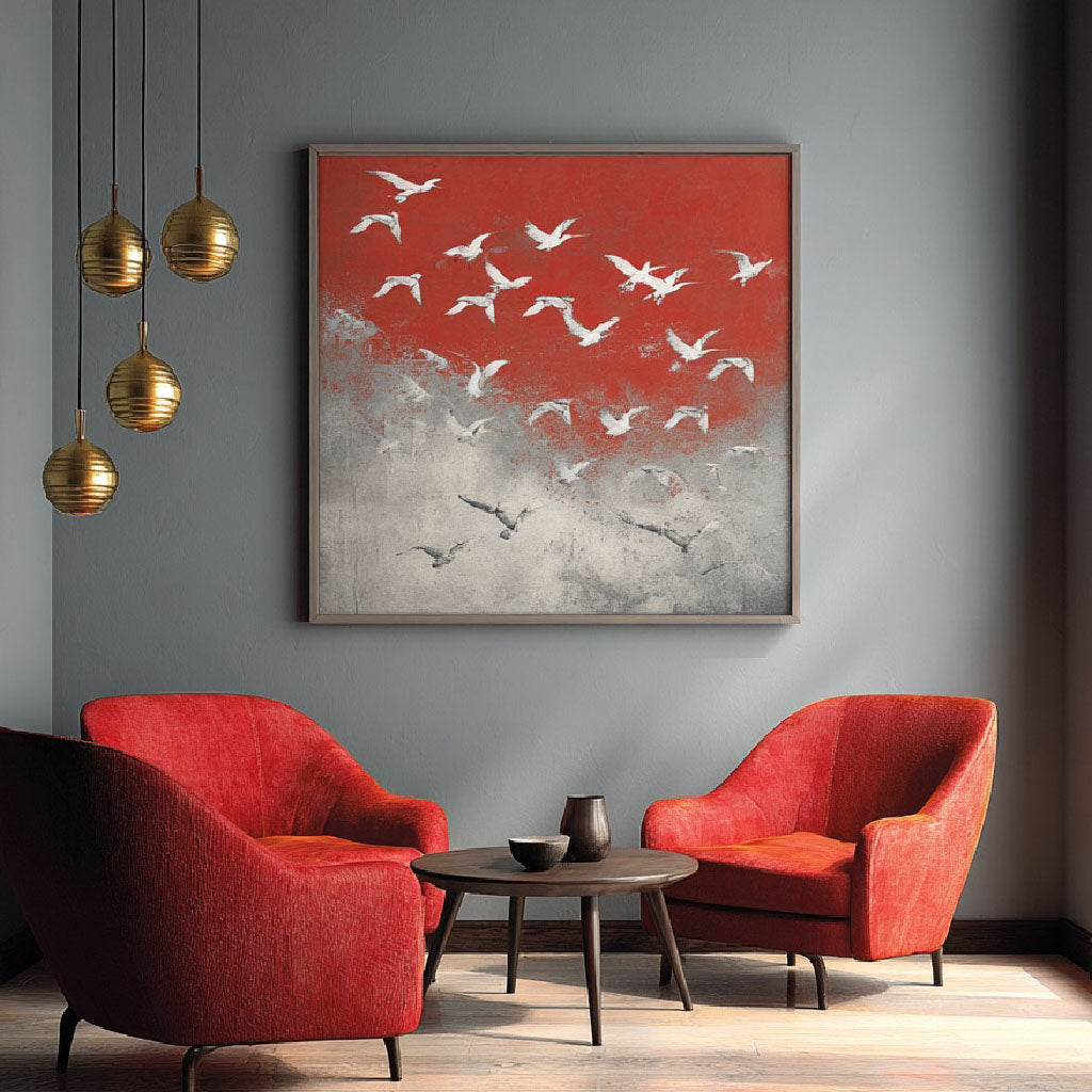 Symphony of Birds - Large Abstract Flying Birds Oil Painting