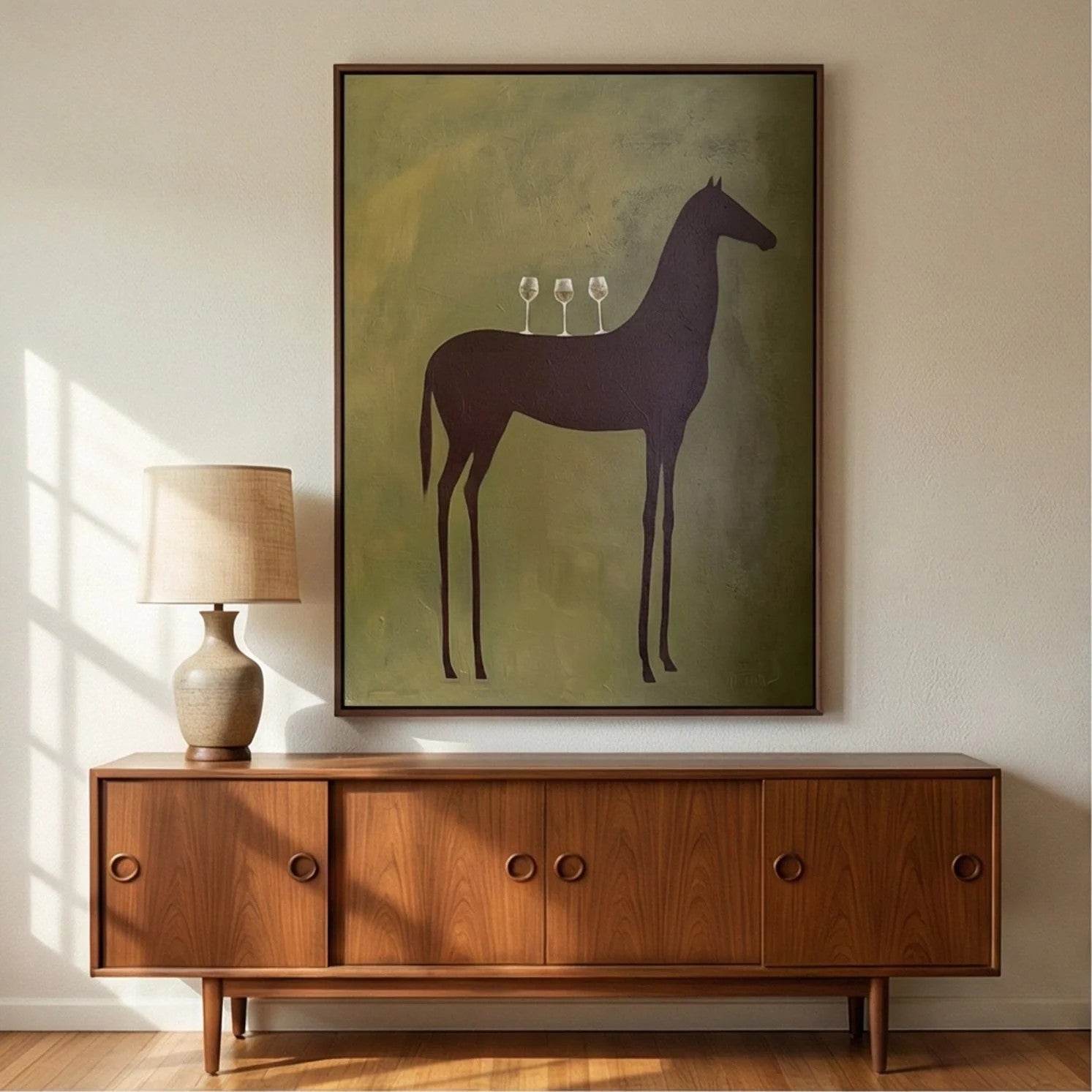 Silhouette Horse with Wine Glasses Wall Art