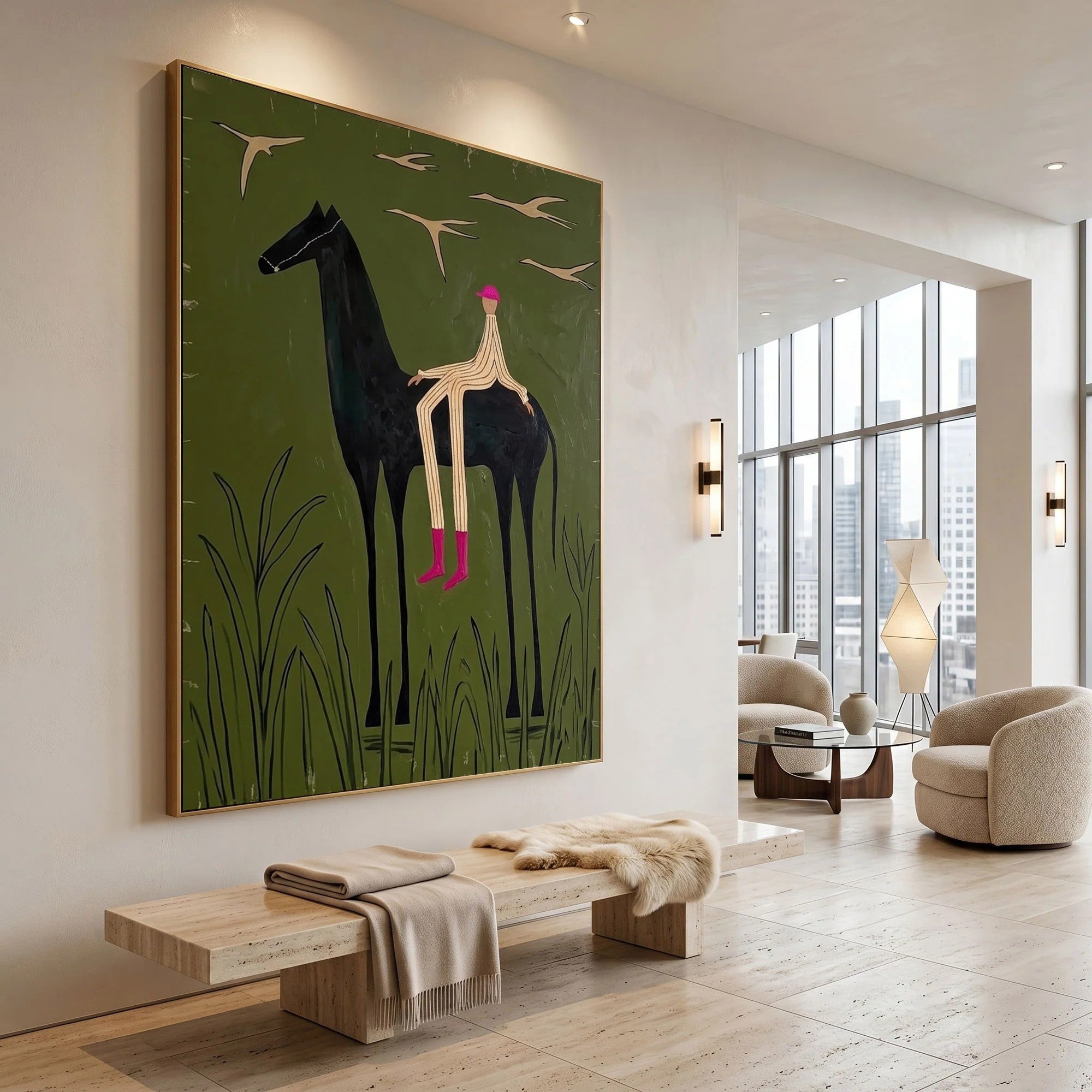 Silhouette Horse & Rider Meadow Wall Art