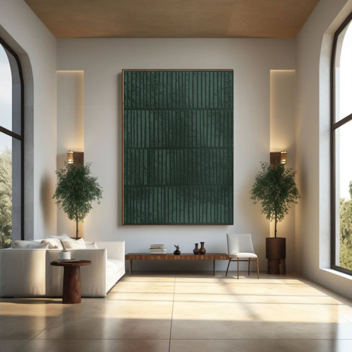 Sculptural Ribbed Emerald Wall Art