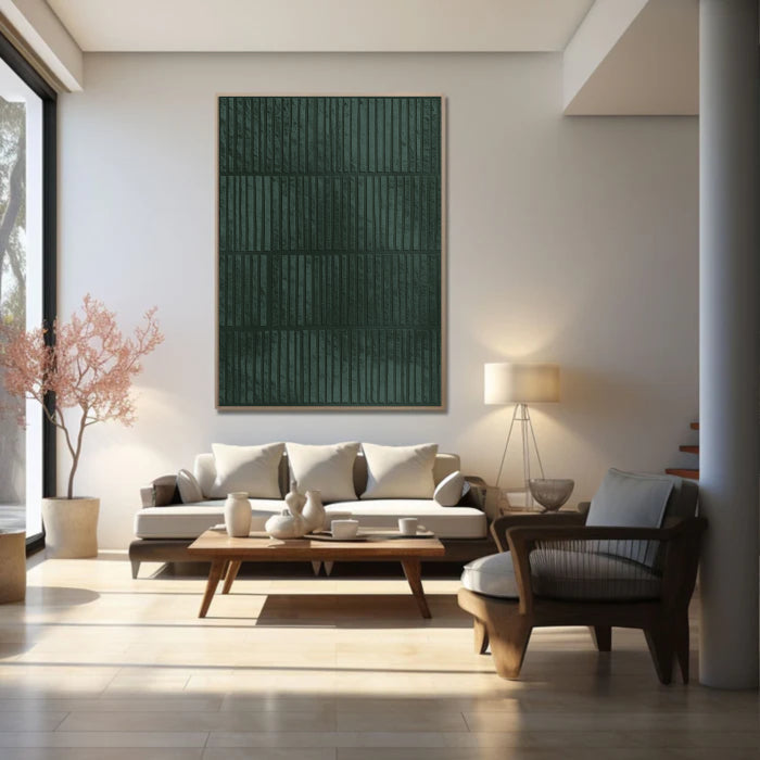 Sculptural Ribbed Emerald Wall Art