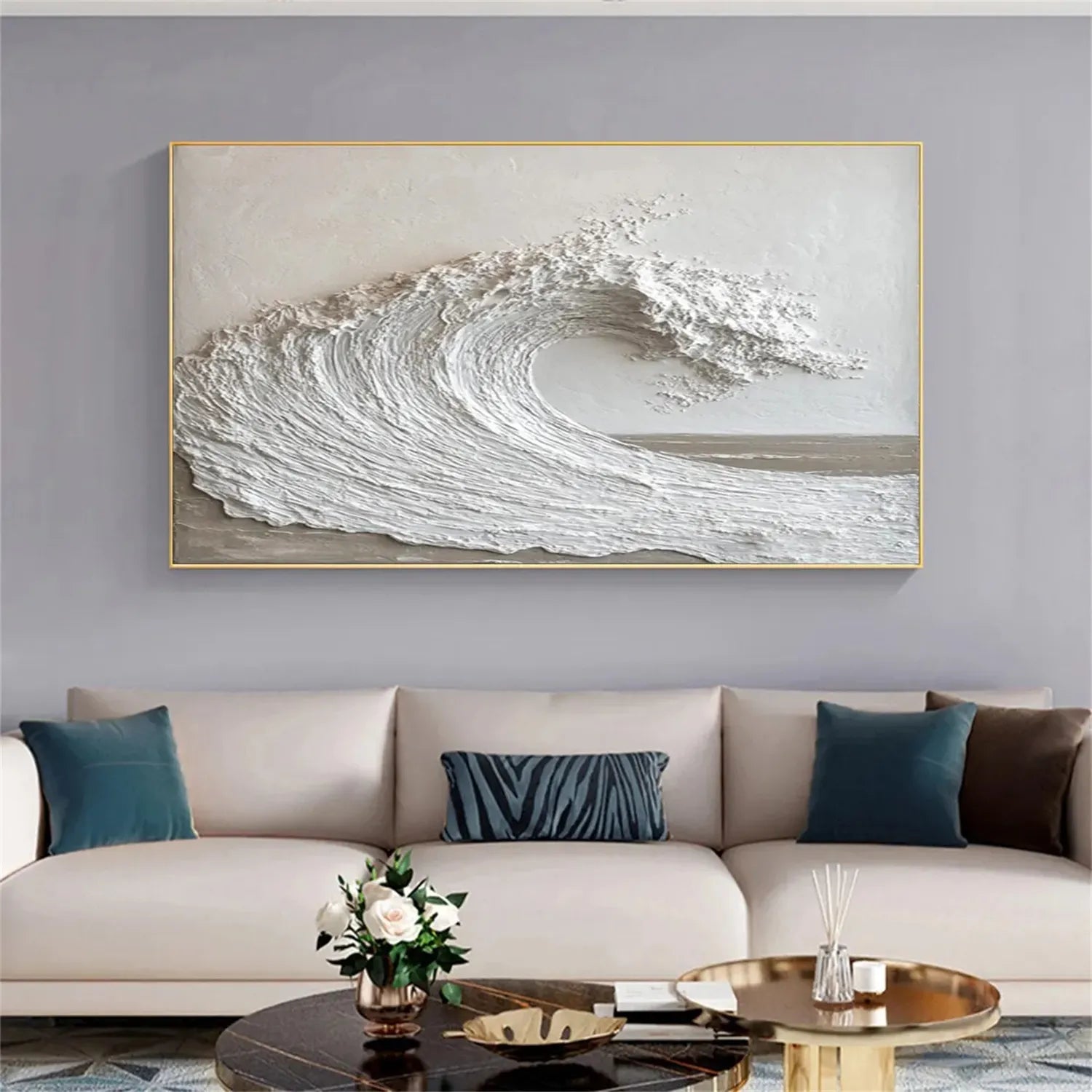 3D Textured White Wave Canvas Painting