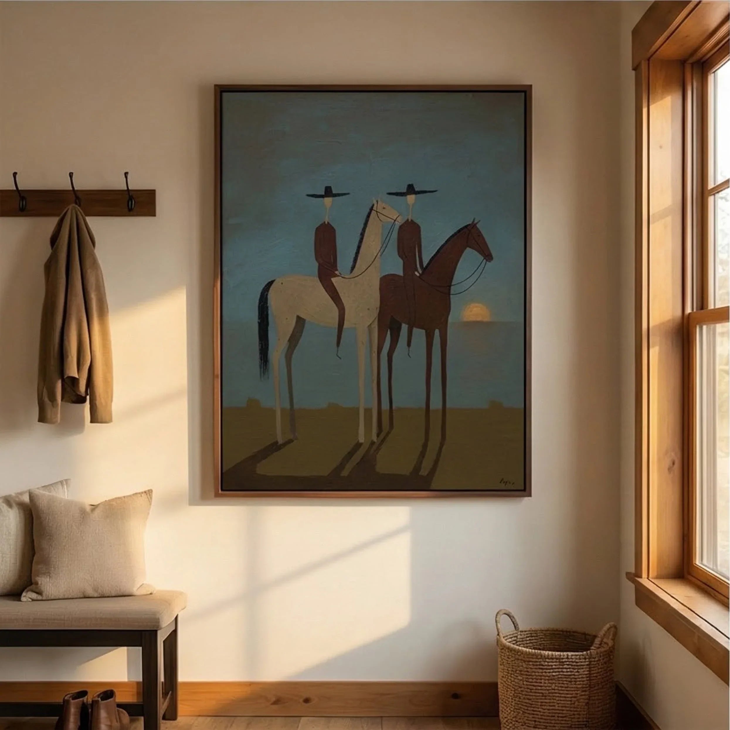 Sunset Horse Riders Wall Art – Modern Equestrian Canvas Painting