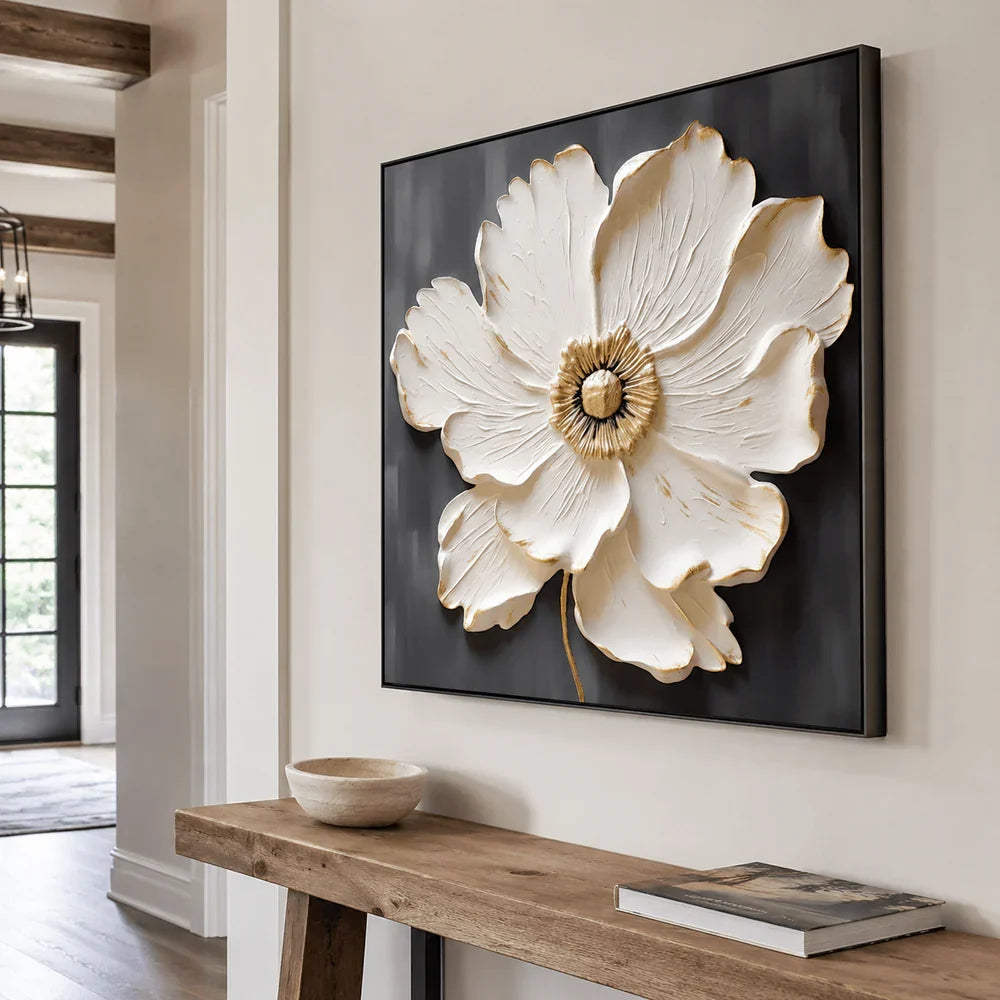 Textured Ivory Peony Wall Art