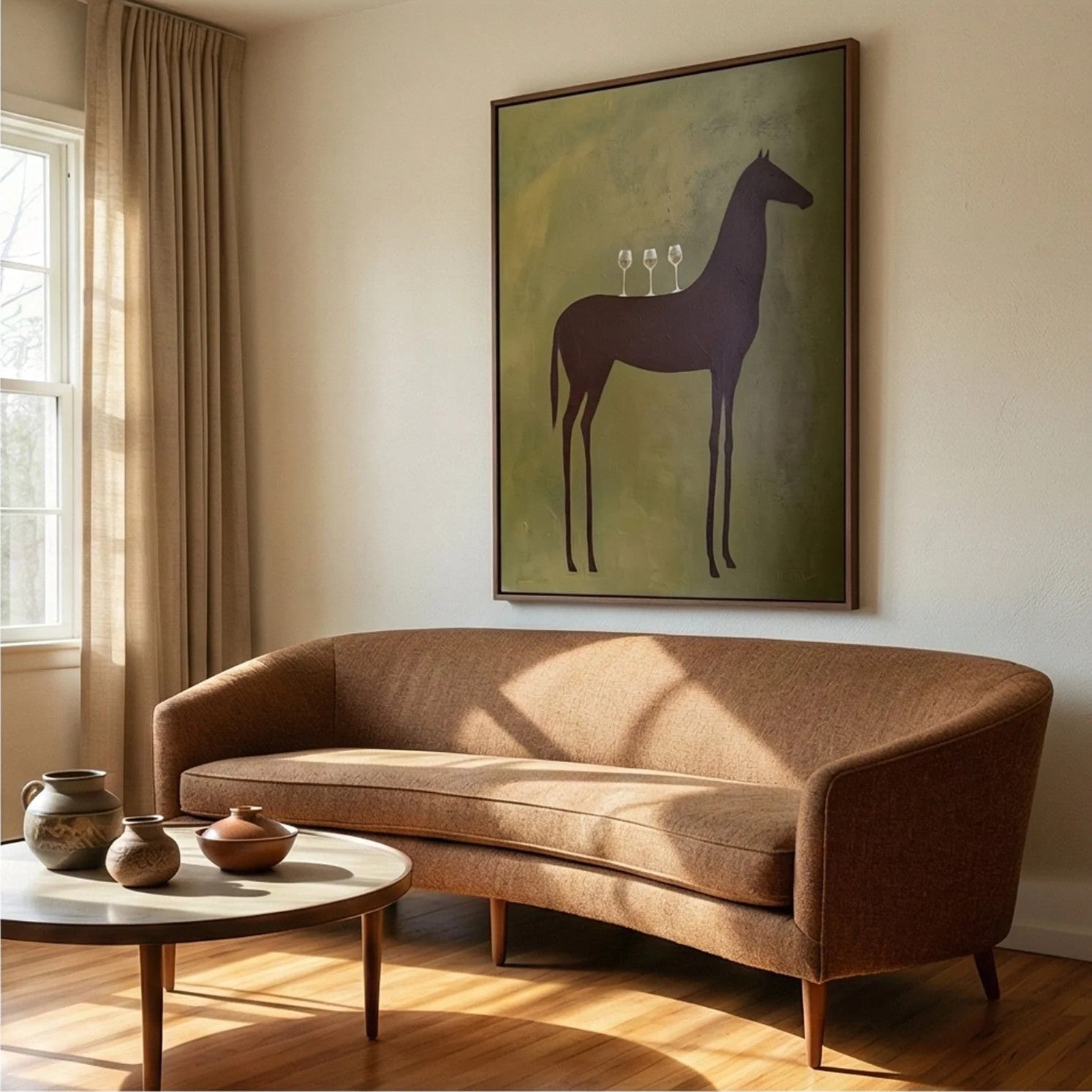 Silhouette Horse with Wine Glasses Wall Art