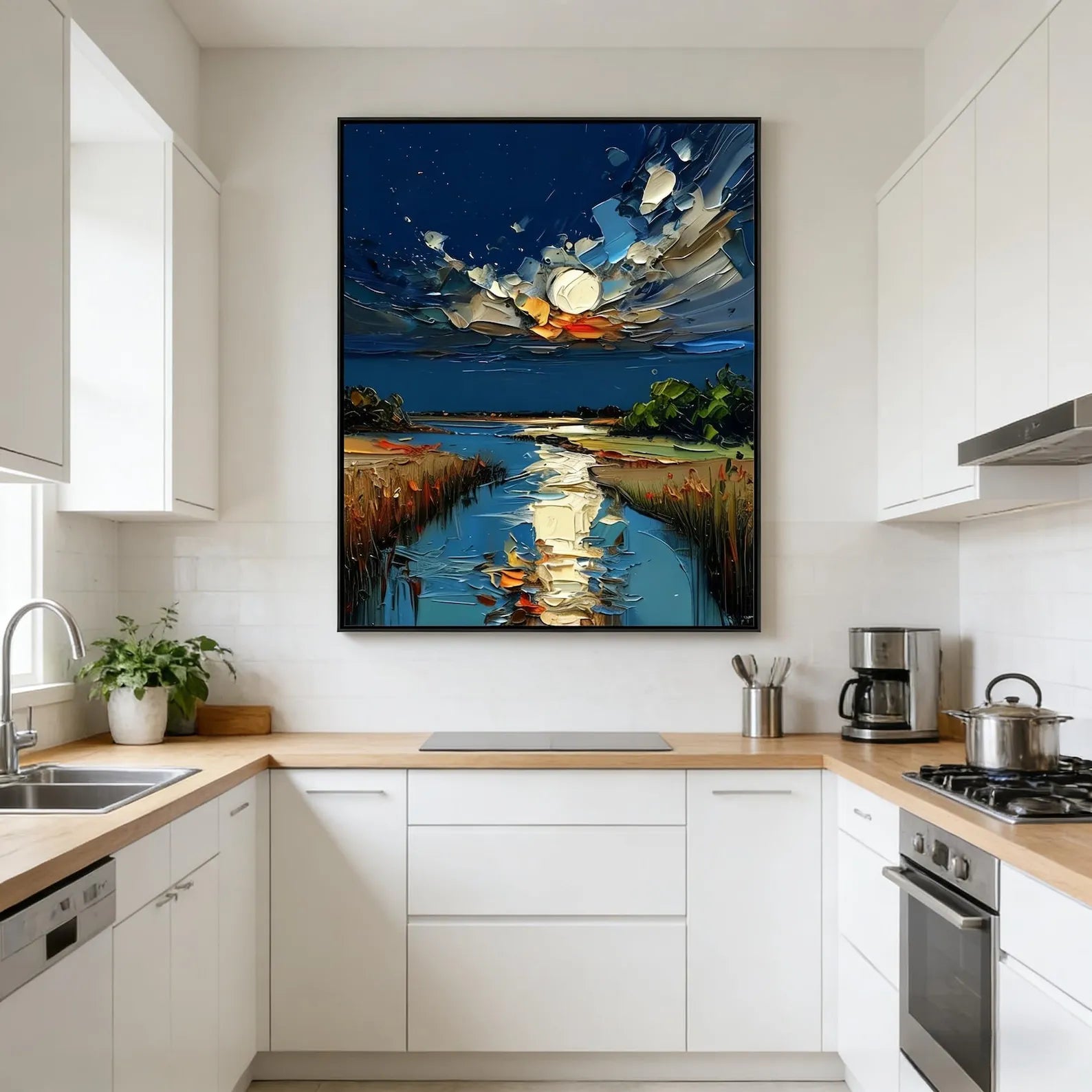 Impasto Moonlit River Wall Art