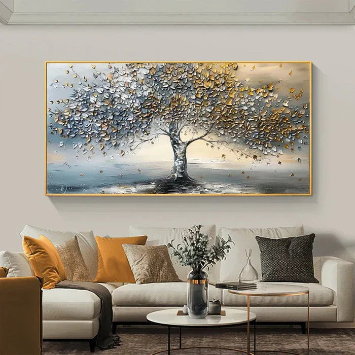 3D Textured Gold & Silver Tree Wall Art