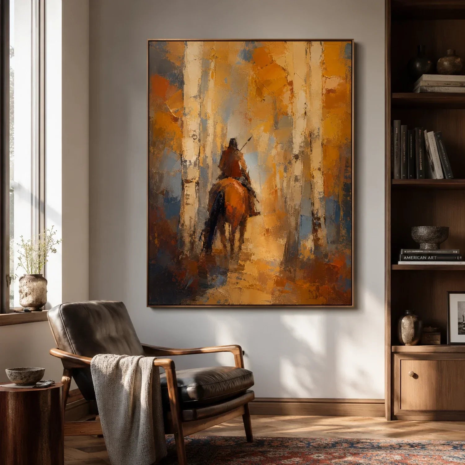 Impasto Rider Through Birch Forest Wall Art