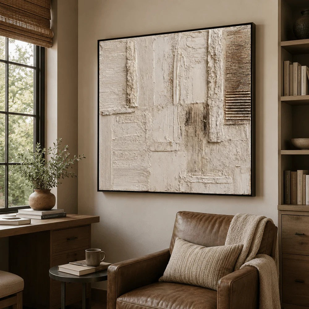 Sculptural Ivory Block Panel Wall Art