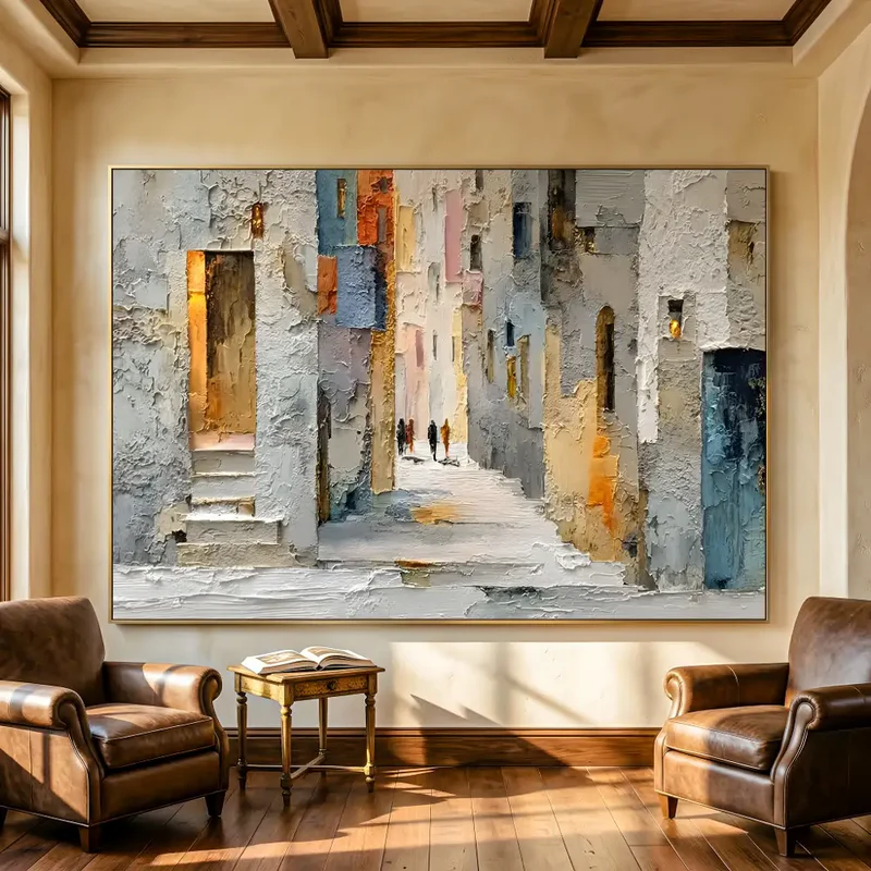 Textured City Street Wall Art – Abstract European Town Canvas