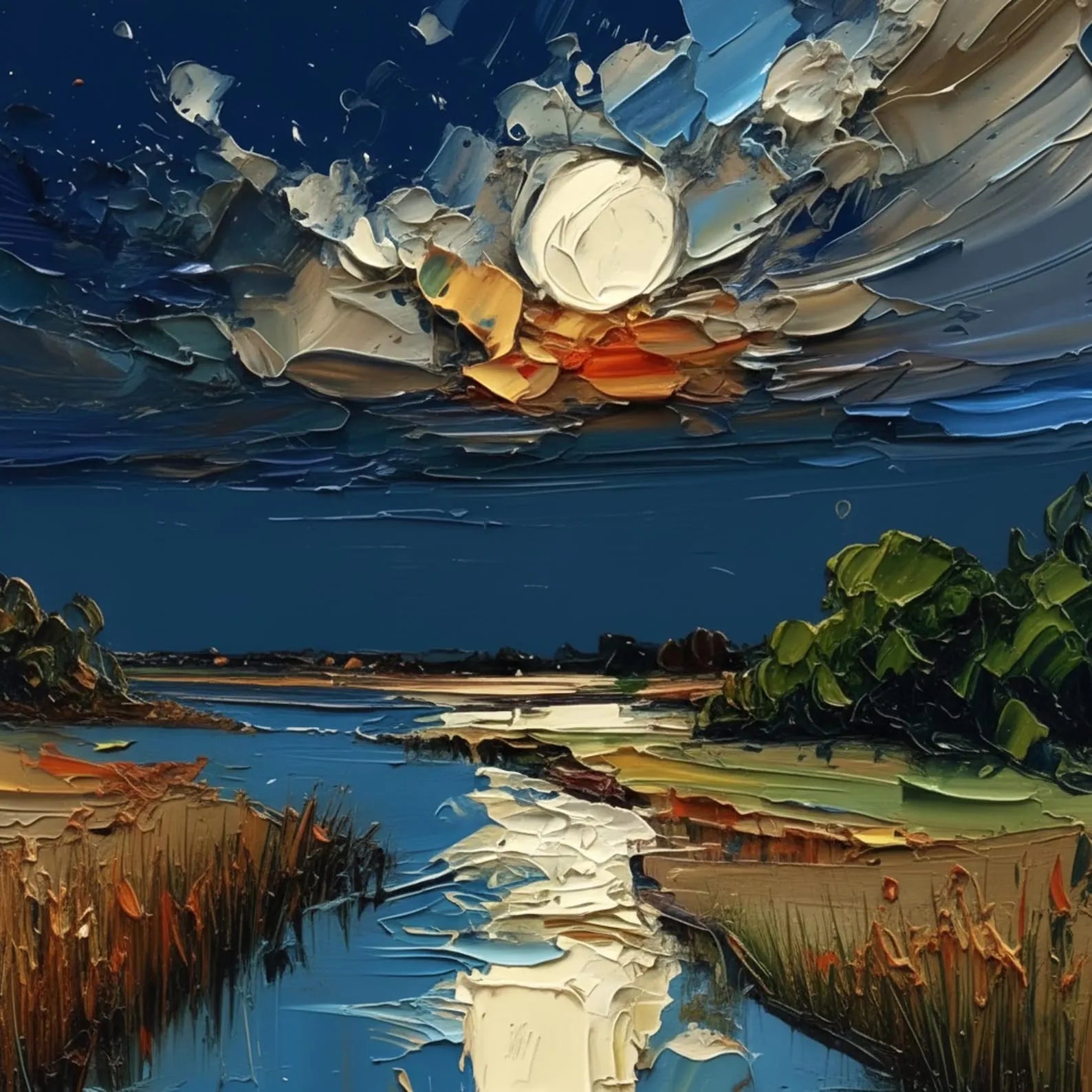 Impasto Moonlit River Wall Art