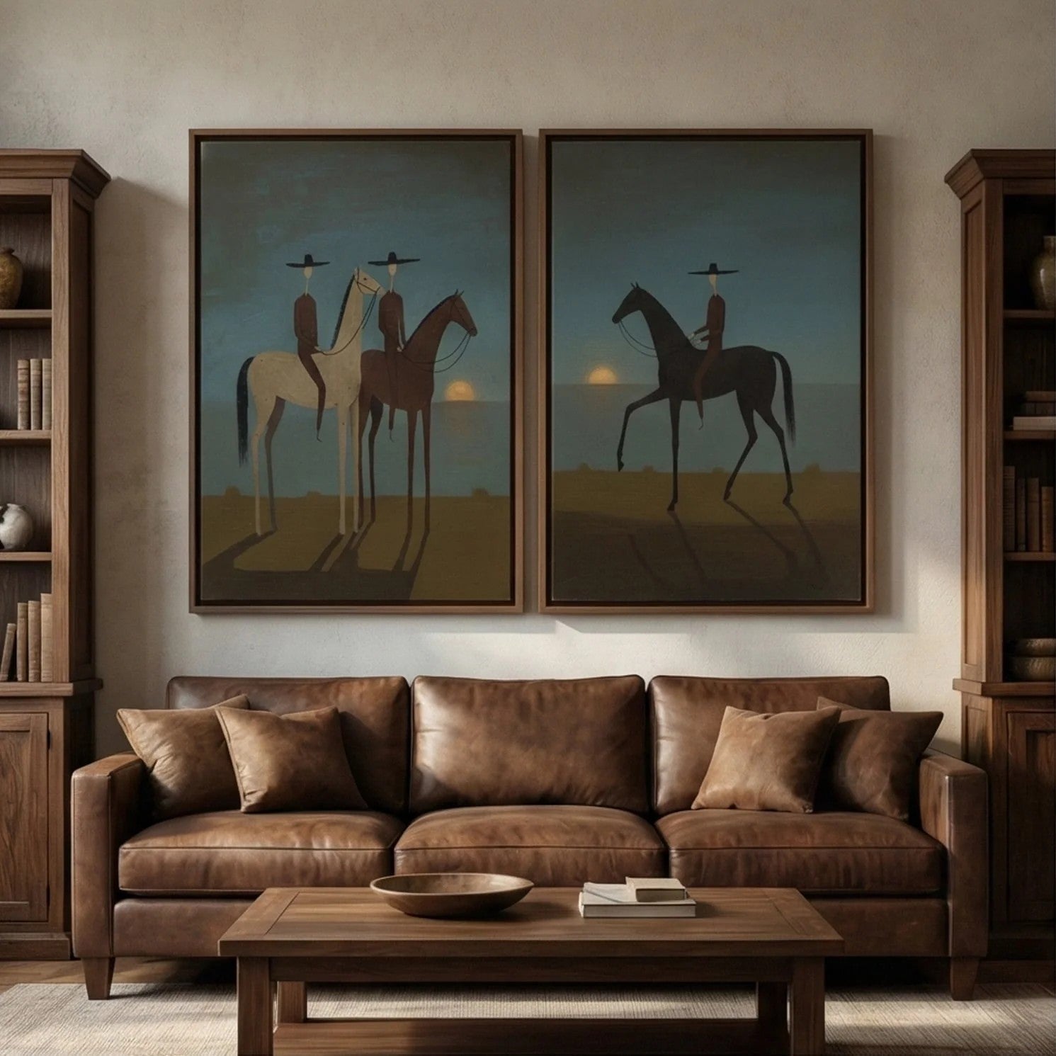 Silhouette Riders at Sunset Wall Art Set of 2