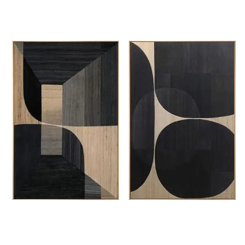 Textured Black Geometric Shape Wall Art Set of 2