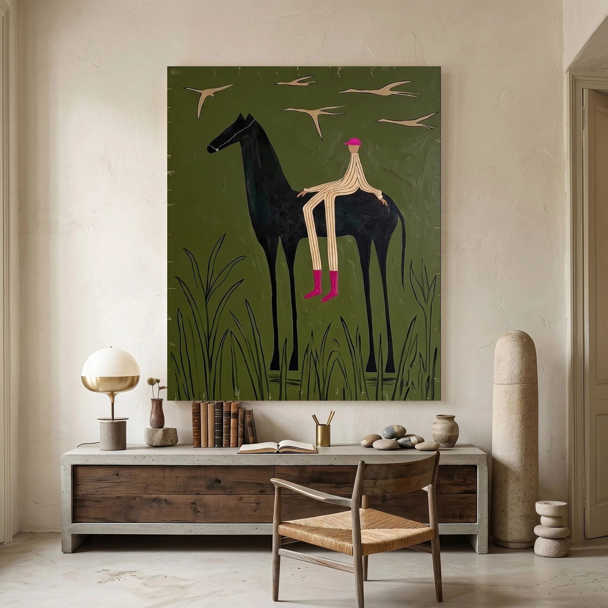 Silhouette Horse & Rider Meadow Wall Art
