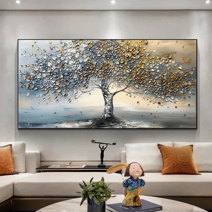 3D Textured Gold & Silver Tree Wall Art