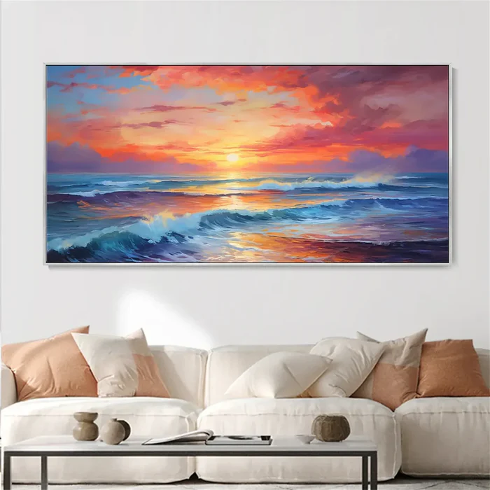 Textured Vivid Sunset Ocean Wall Art