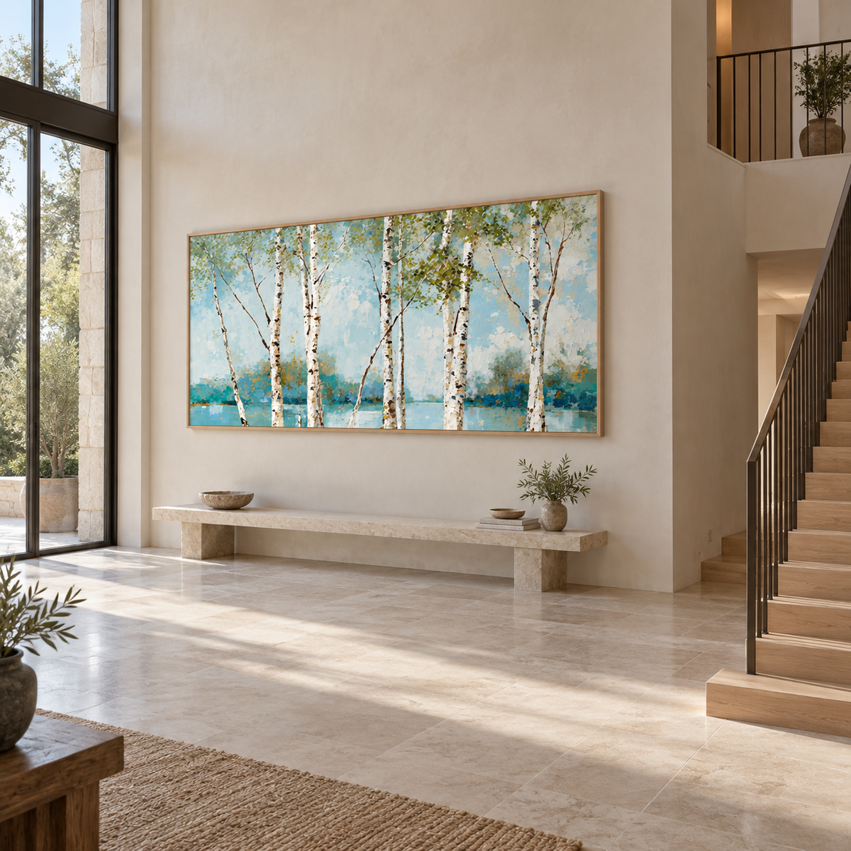 Impressionist Landscape Art | Lakeside Birch Serenity