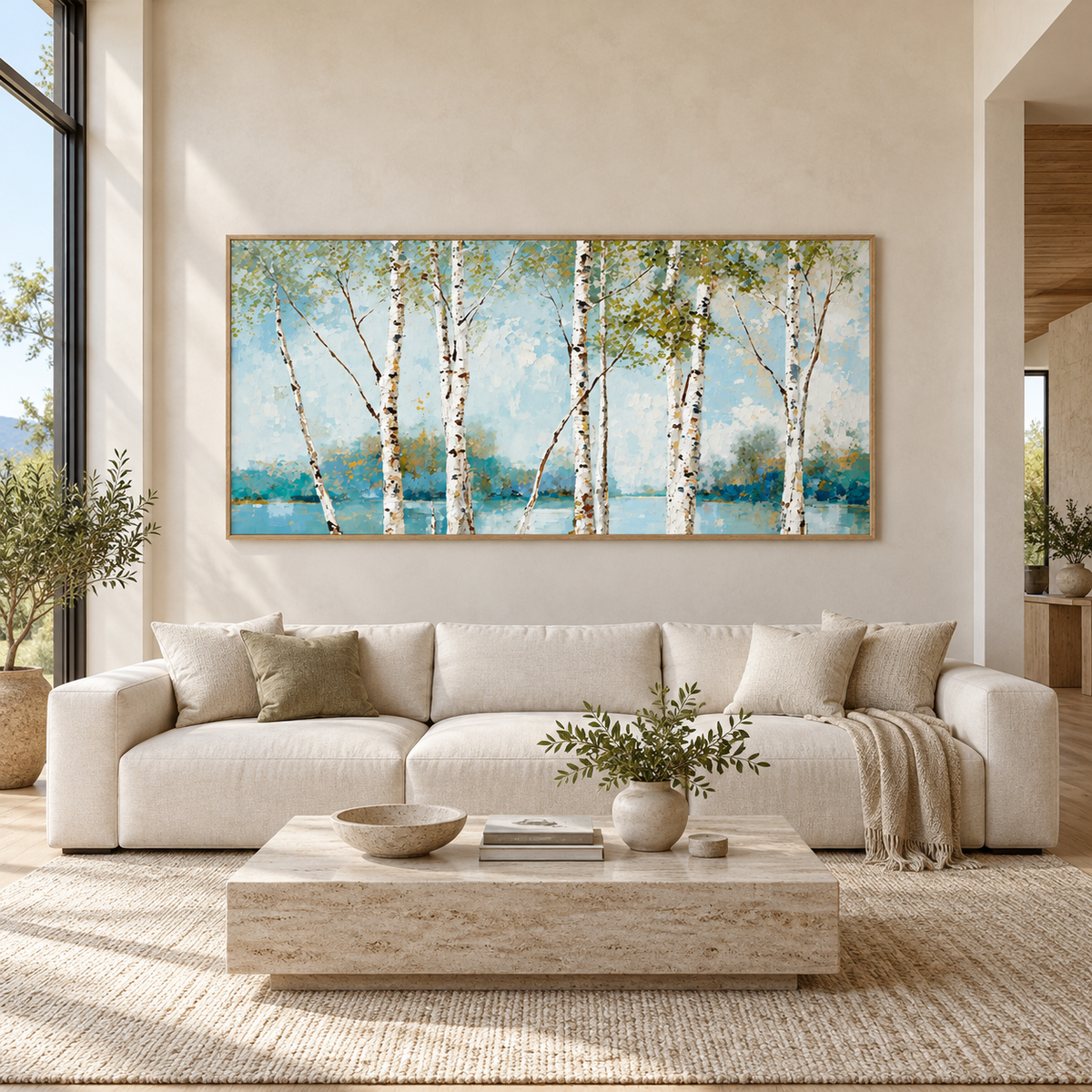 Impressionist Landscape Art | Lakeside Birch Serenity