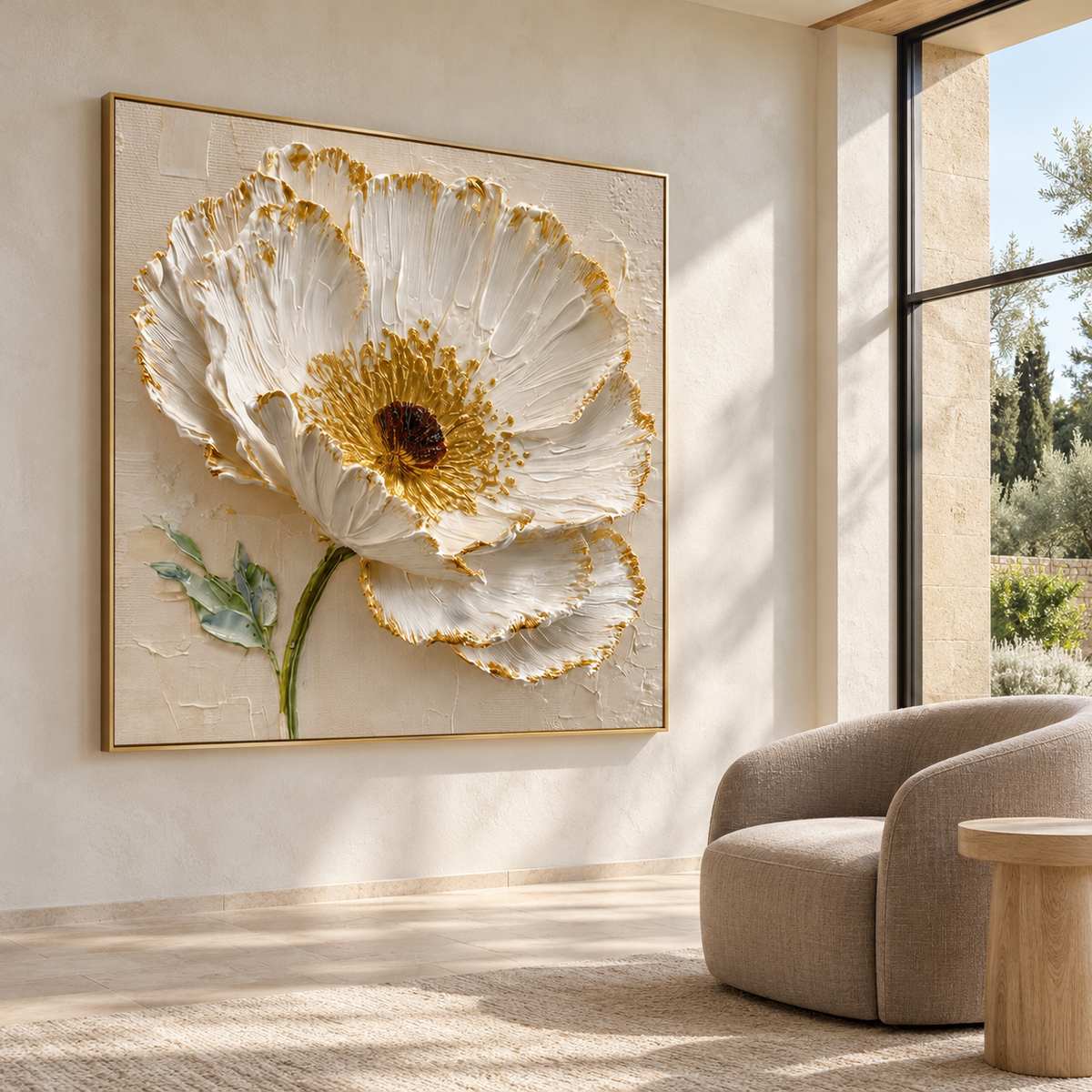 Contemporary Textured Floral Art | Gilded Bloom