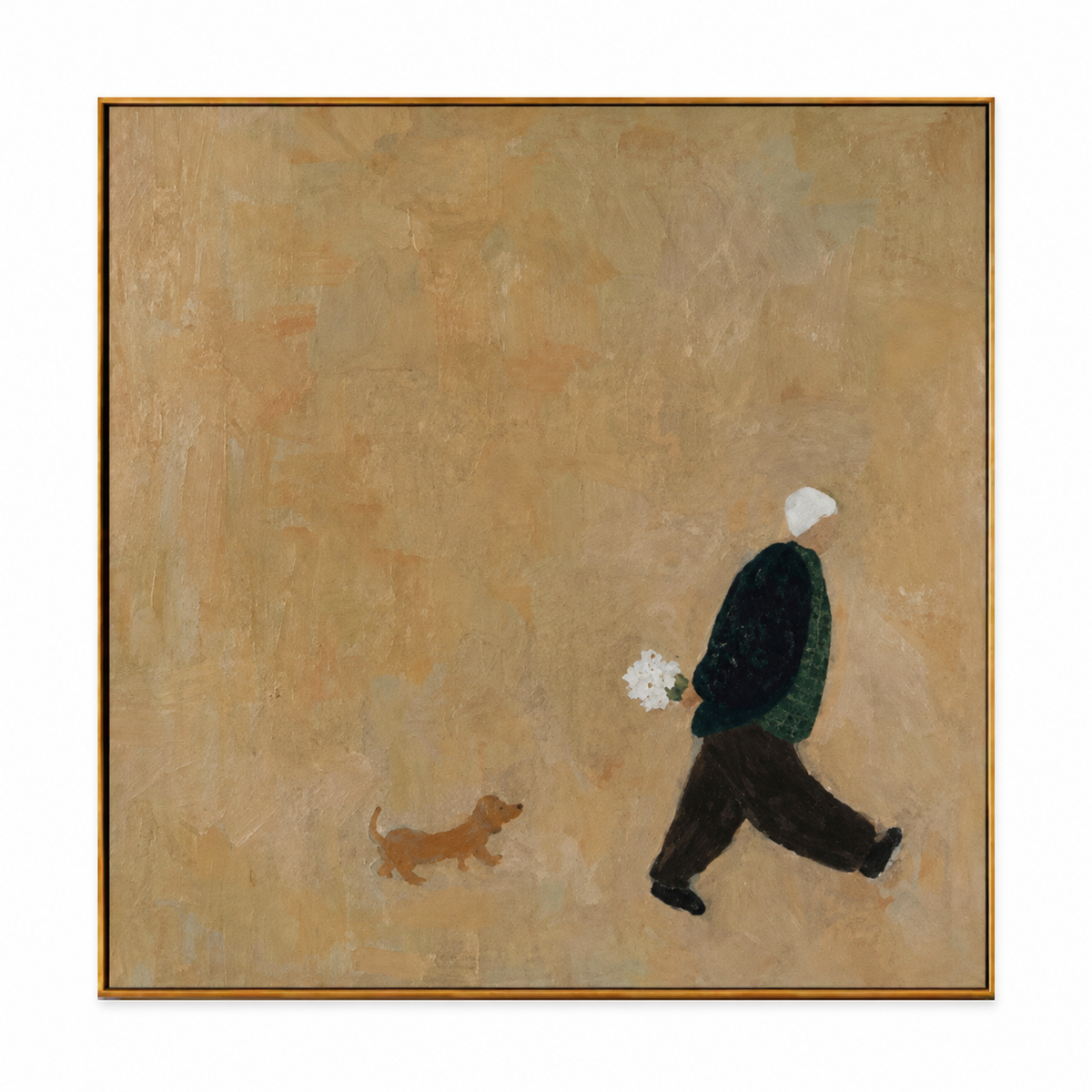 Minimalist Figurative Art | Man Walking with a Dog