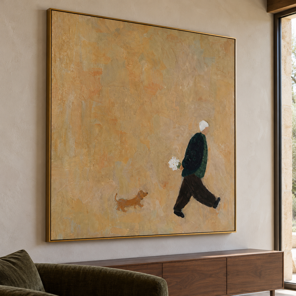 Minimalist Figurative Art | Man Walking with a Dog