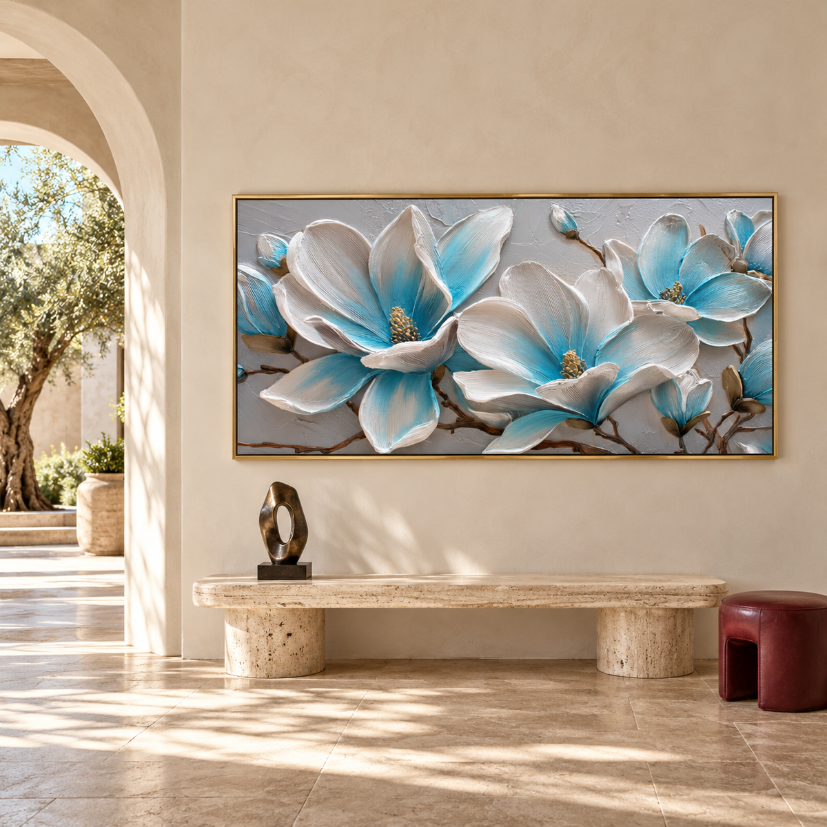 Contemporary Textured Floral Art | Azure Magnolia