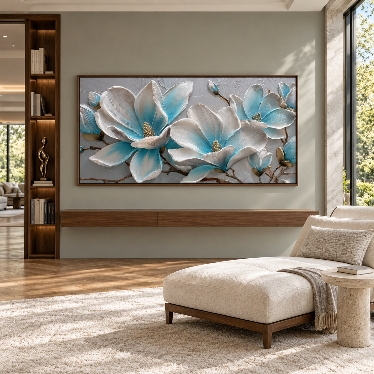 Contemporary Textured Floral Art | Azure Magnolia