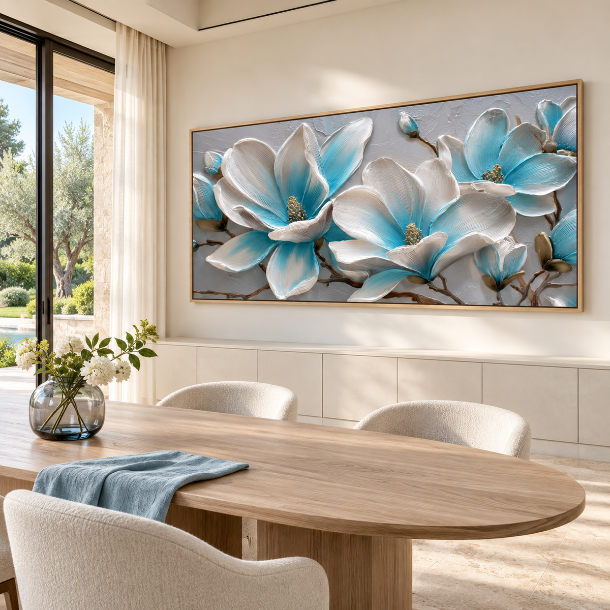 Contemporary Textured Floral Art | Azure Magnolia