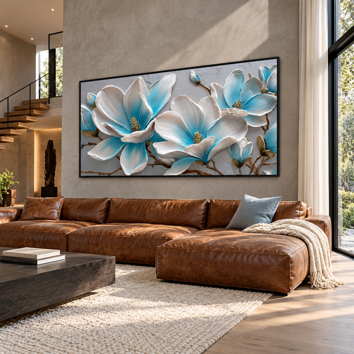 Contemporary Textured Floral Art | Azure Magnolia