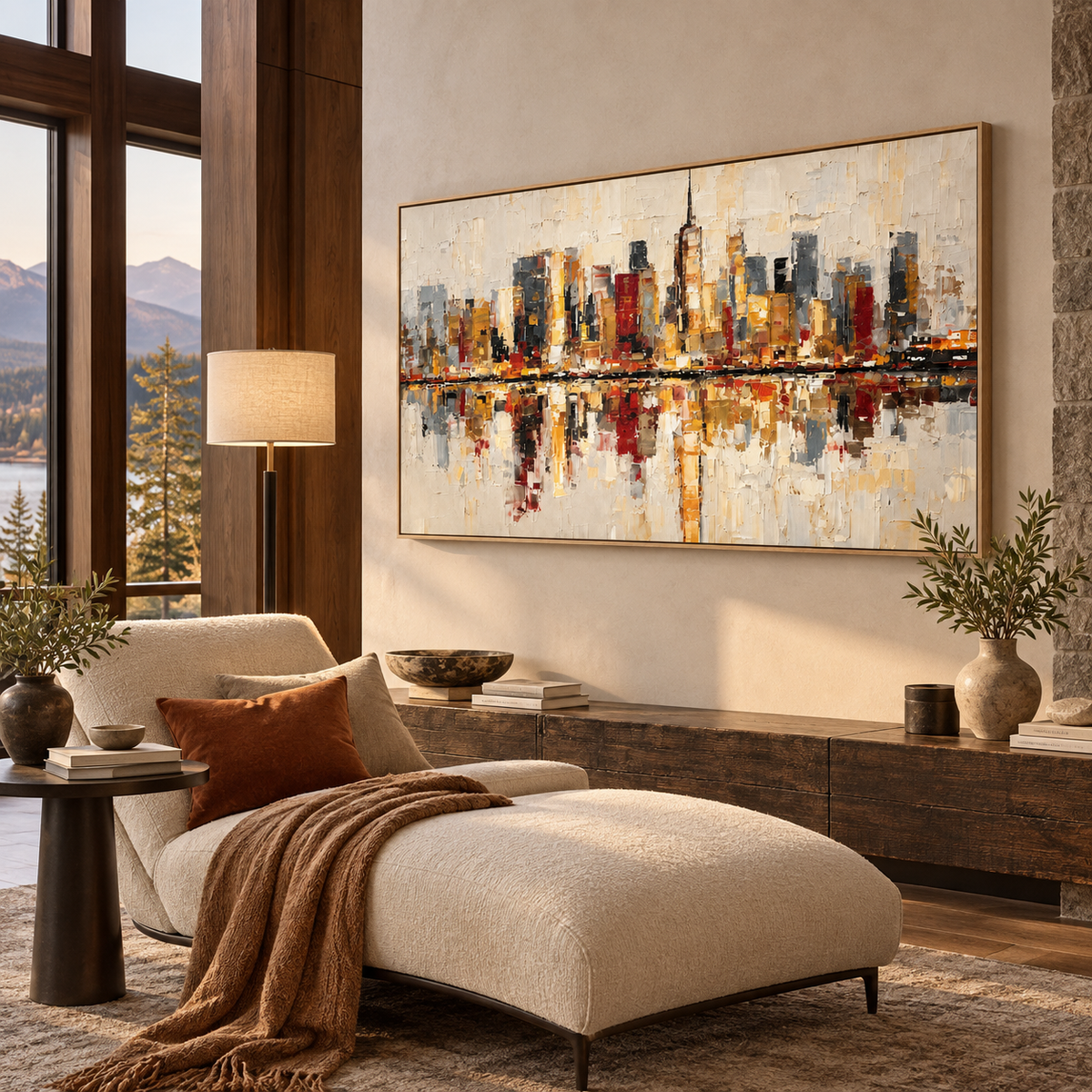 Abstract Cityscape Art | Golden City Reflections