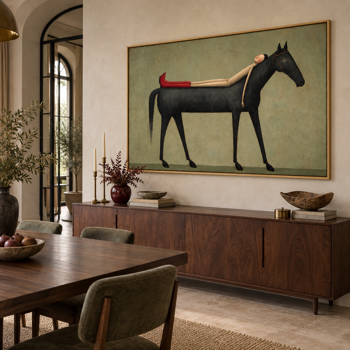 Carried — Woman & Black Horse Surrealist Canvas Wall Art