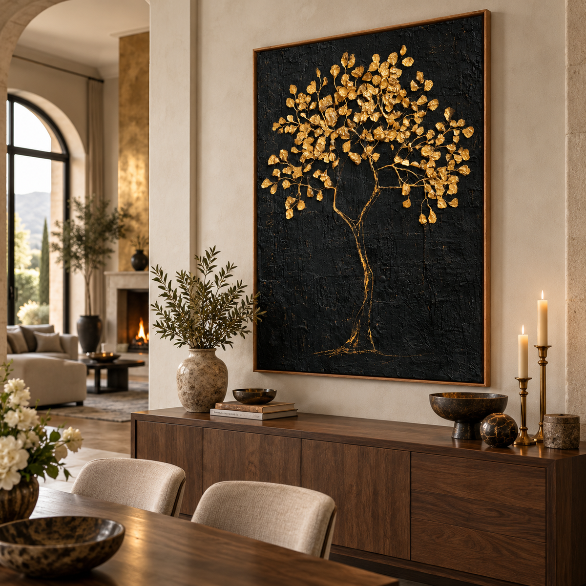 Black & Gold Art | Gilded Tree of Prosperity