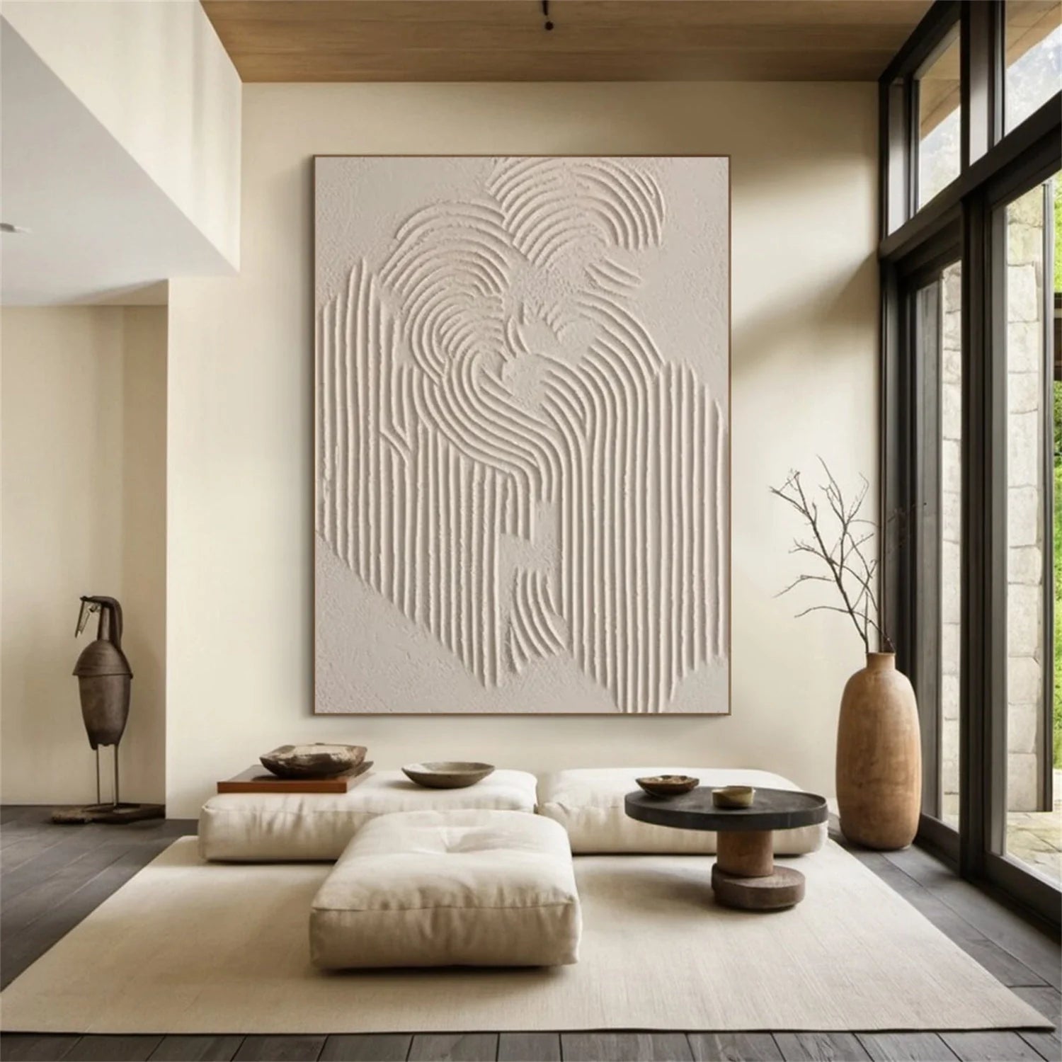 Fingerprint Swirl Textured Beige Canvas Art