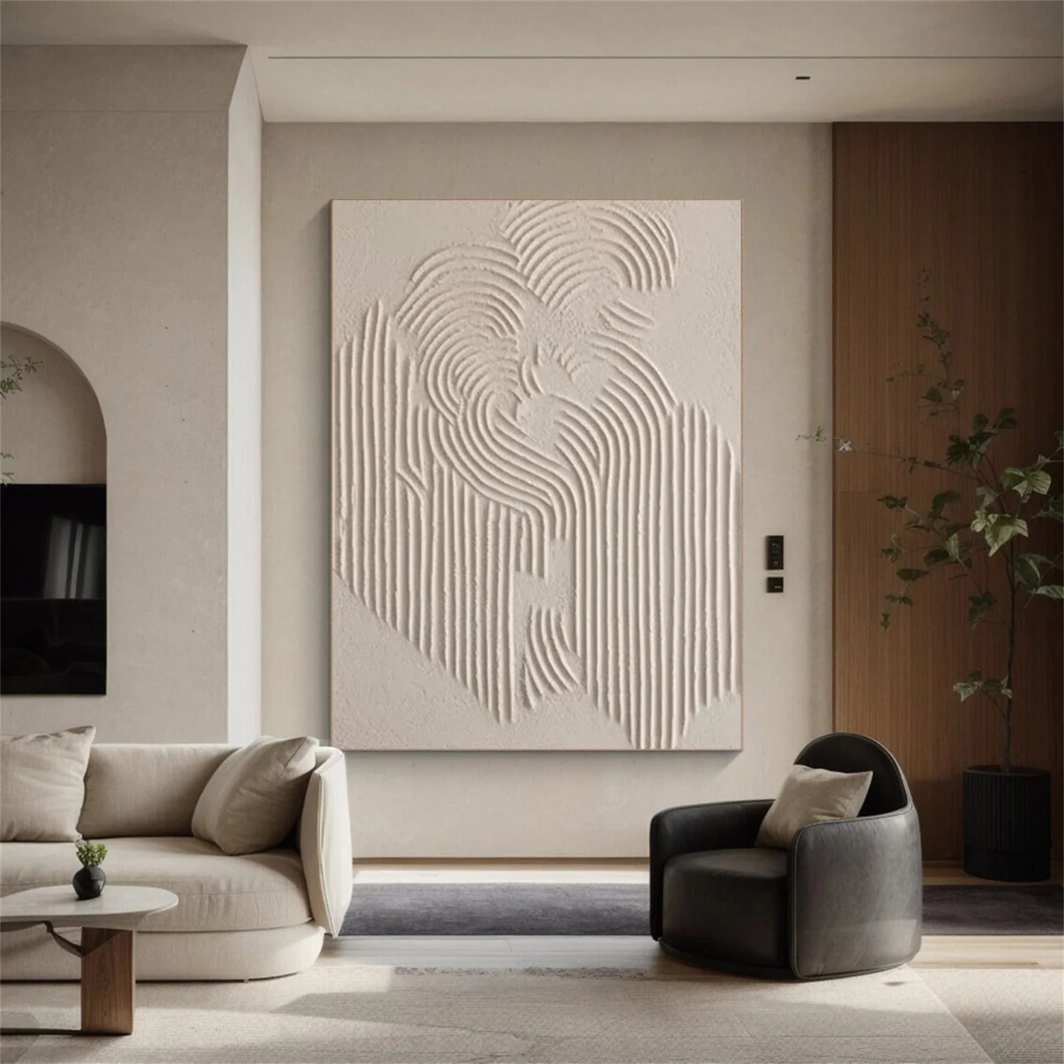 Fingerprint Swirl Textured Beige Canvas Art