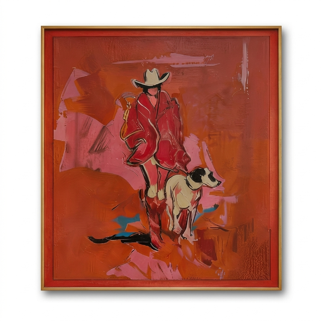 Red Country — Abstract Cowboy & Dog Expressionist Canvas Wall Art #CP042