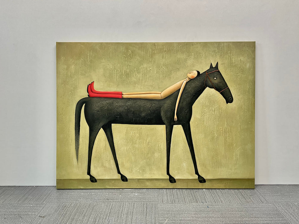 Carried — Woman & Black Horse Surrealist Canvas Wall Art - Real artwork photo