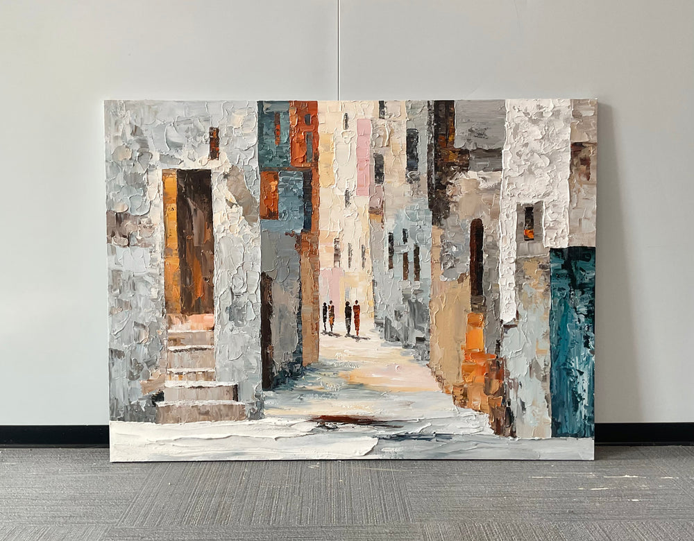 Textured City Street Wall Art – Abstract European Town Canvas - Real artwork photo