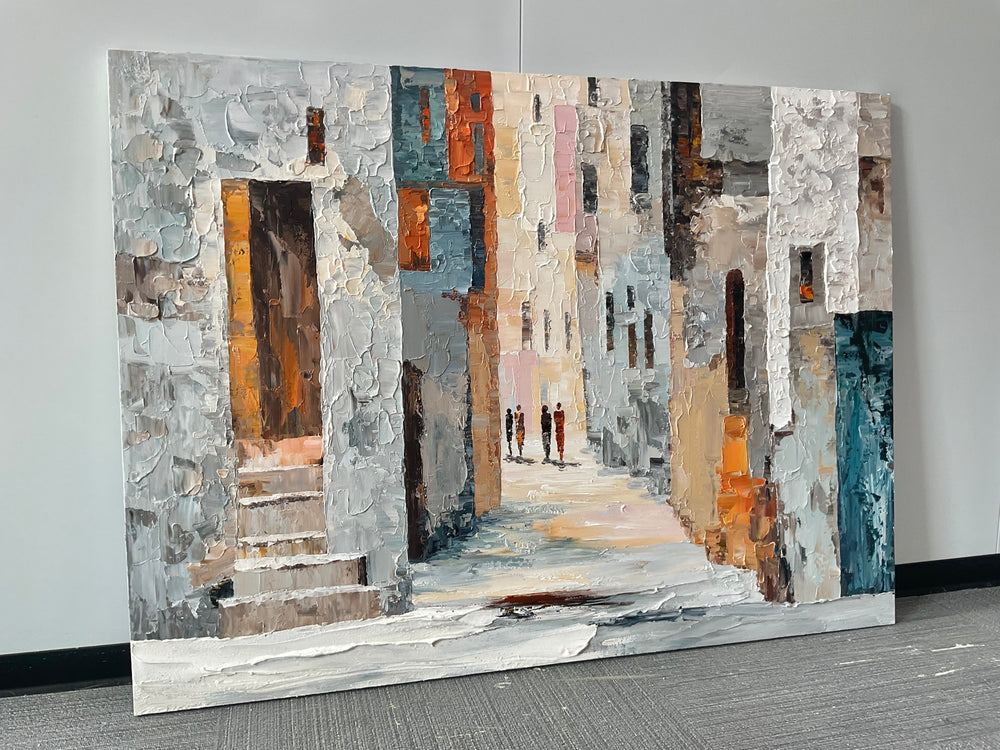 Textured City Street Wall Art – Abstract European Town Canvas - Real artwork photo