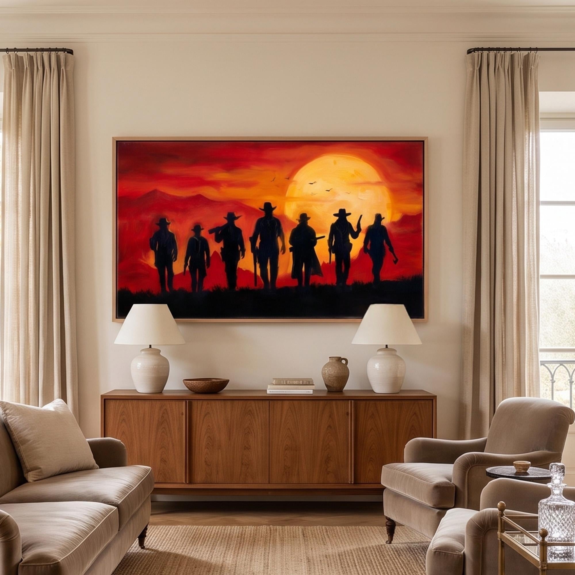 Western Cowboy Art | Wild Western Cowboy Sunset Oil Painting